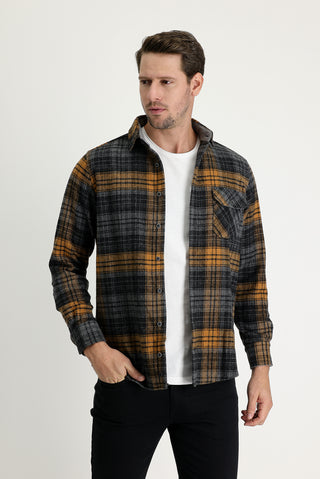  Koyu Füme Regular Fit Ekose Shacket Oduncu Pamuklu Gömlek