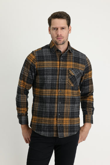  Koyu Füme Regular Fit Ekose Shacket Oduncu Gömlek
