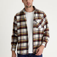 Ekru Uzun Kol Regular Fit Ekose Shacket Oduncu Pamuklu Gömlek