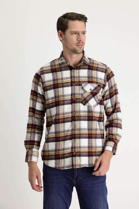 Off-white long-sleeved regular fit plaid shacket lumberjack cotton shirt