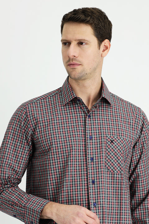 Koyu Kırmızı Uzun Kol Regular Fit Ekose Pamuk Gömlek