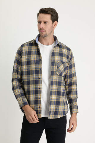  Orta Bej Regular Fit Ekose Shacket Oduncu Gömlek