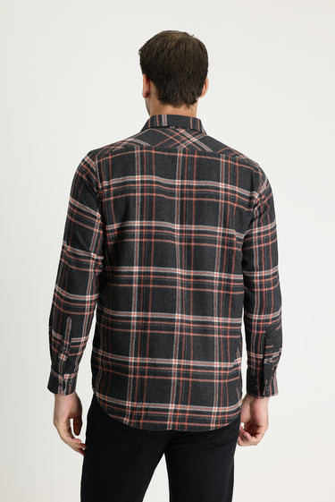 Siyah Regular Fit Ekose Shacket Oduncu Pamuklu Gömlek