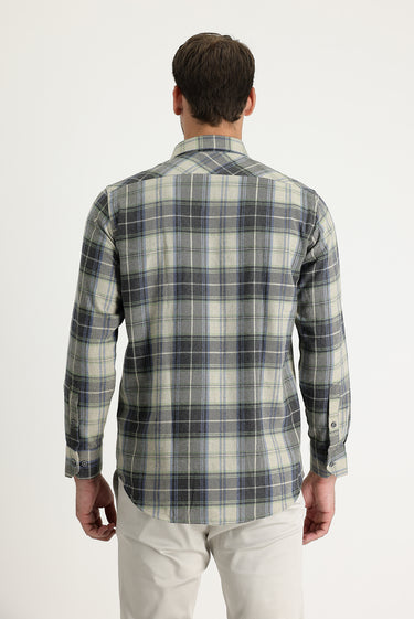 Açık Gri Regular Fit Ekose Shacket Oduncu Pamuklu Gömlek