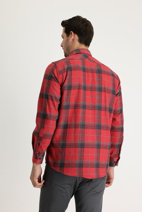 Açık Kırmızı Uzun Kol Regular Fit Ekose Shacket Oduncu Gömlek