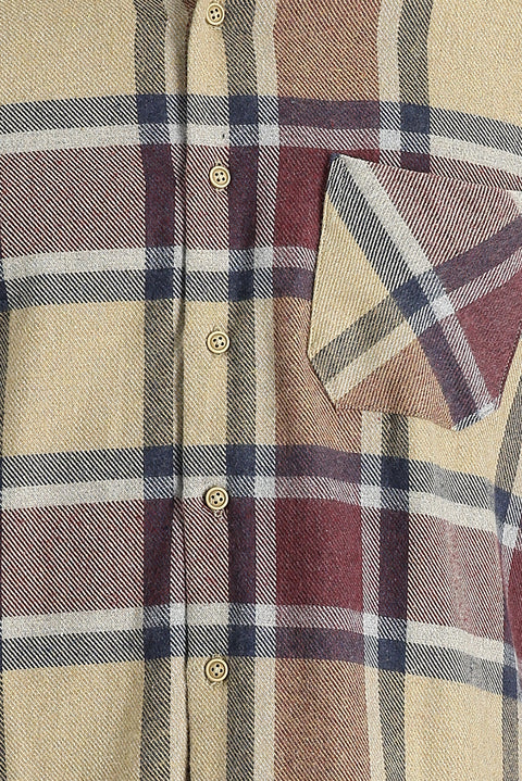 Koyu Bej Regular Fit Ekose Shacket Oduncu Pamuklu Gömlek