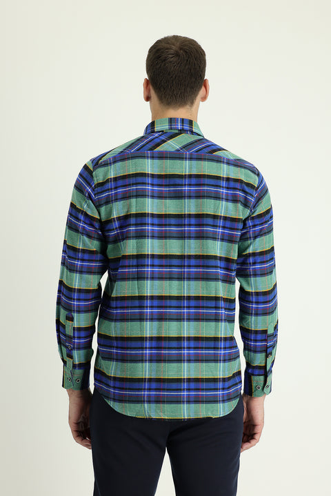 Koyu Mavi  Uzun Kol Regular Fit Ekose Oduncu Pamuklu Gömlek