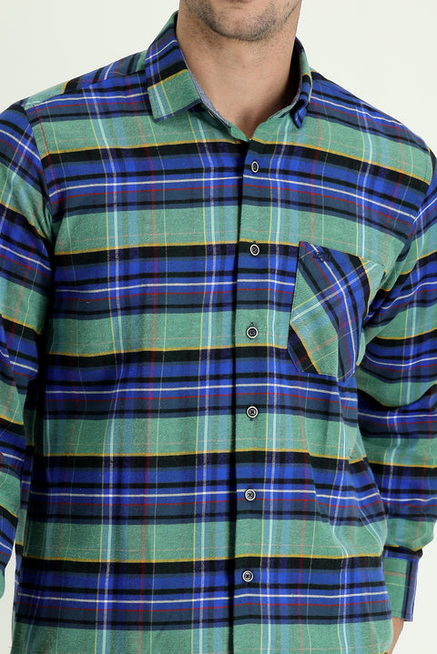 Koyu Mavi  Uzun Kol Regular Fit Ekose Oduncu Pamuklu Gömlek