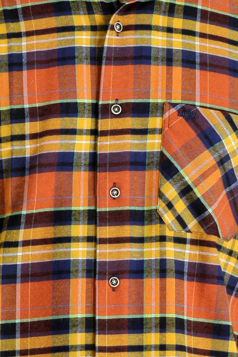 Orta Turuncu Uzun Kol Regular Fit Ekose Oduncu Pamuklu Kolay Ütülenebilir Gömlek