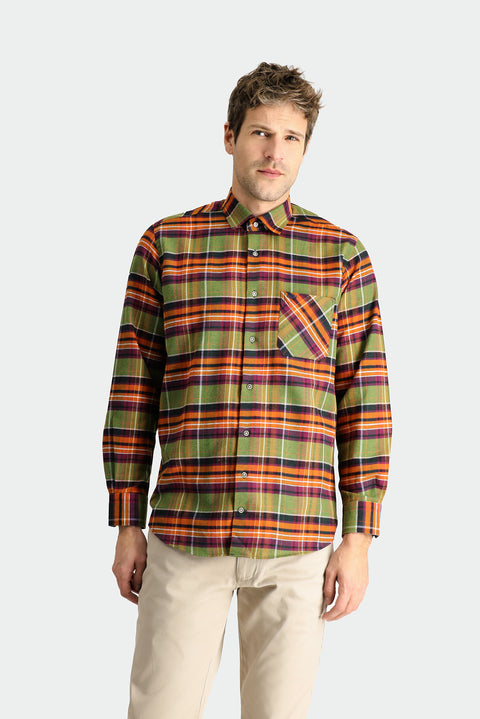 Yağ Yeşili Uzun Kol Regular Fit Ekose Oduncu Pamuklu Kolay Ütülenebilir Gömlek