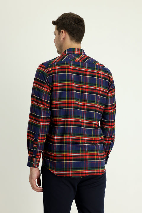 Koyu Kırmızı Uzun Kol Regular Fit Ekose Oduncu Pamuklu Gömlek