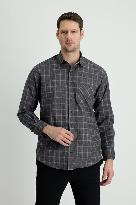 Black Long Sleeve Regular Fit Plaid Lumberjack Cotton Easy-Iron Shirt