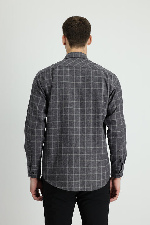 Black Long Sleeve Regular Fit Plaid Lumberjack Cotton Easy-Iron Shirt