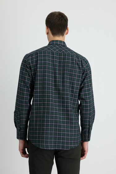 Koyu Yeşil Uzun Kol Regular Fit Ekose Oduncu Pamuklu Kolay Ütülenebilir Gömlek