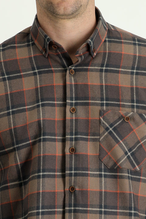 Orta Kahve Uzun Kol Regular Fit Ekose Oduncu Gömlek