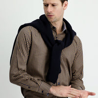 Dark Beige Long Sleeve Regular Fit Plaid Shirt