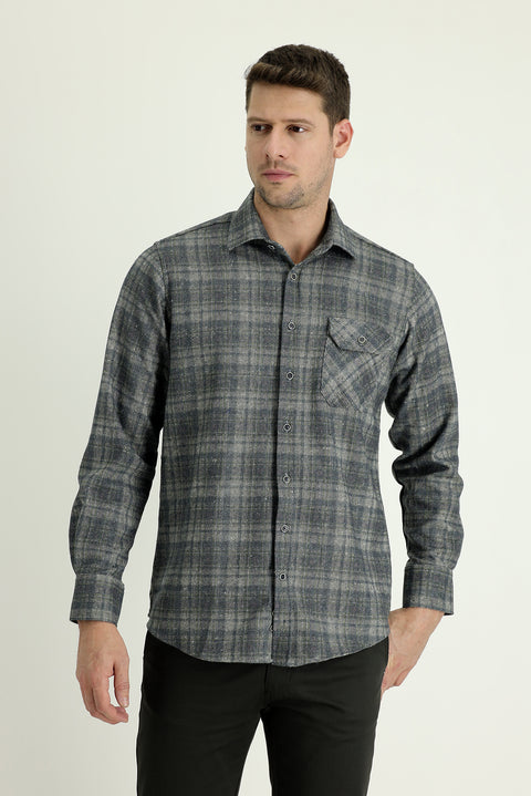 Aviator Blue Long Sleeve Regular Fit Plaid Shacket Lumberjack Shirt