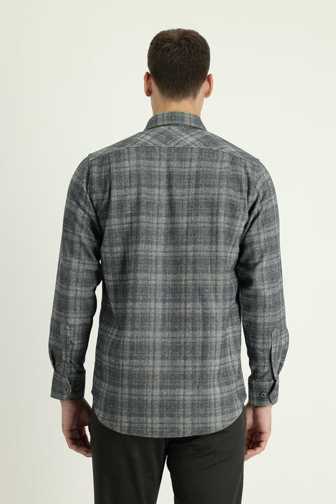 Aviator Blue Long Sleeve Regular Fit Plaid Shacket Lumberjack Shirt