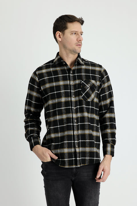 Siyah Uzun Kol Ekose Shacket Oduncu Gömlek