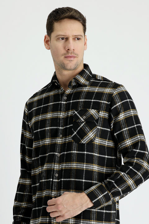 Siyah Uzun Kol Ekose Shacket Oduncu Gömlek