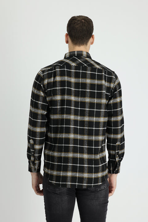 Siyah Uzun Kol Ekose Shacket Oduncu Gömlek