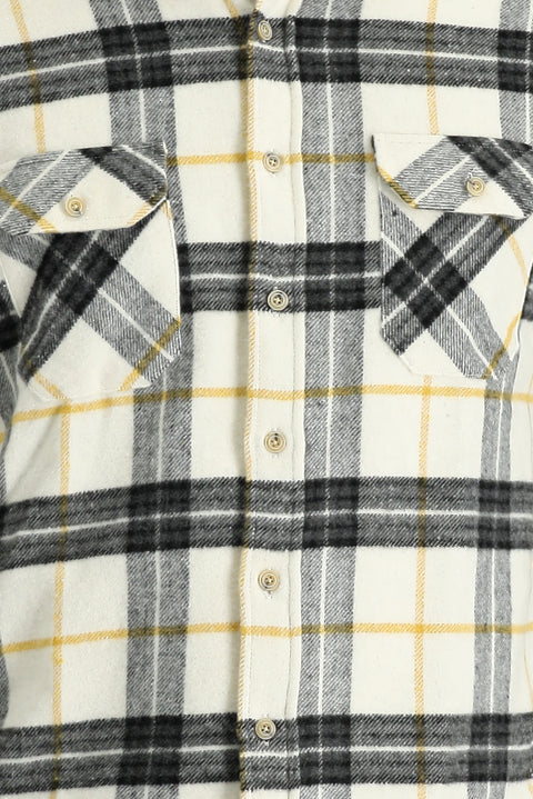 Ekru Uzun Kol Regular Fit Ekose Shacket Oduncu Gömlek