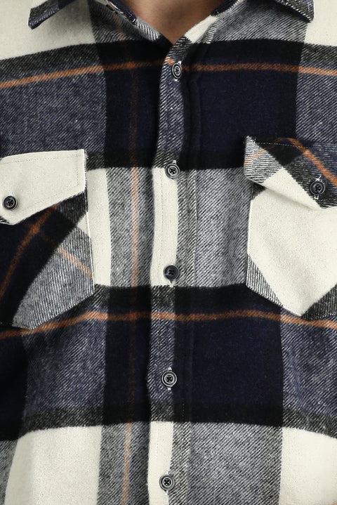 Orta Lacivert Uzun Kol Ekose Shacket Oduncu Gömlek