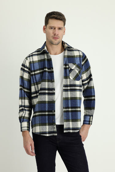 Koyu Mavi  Uzun Kol Regular Fit Ekose Shacket Oduncu Gömlek