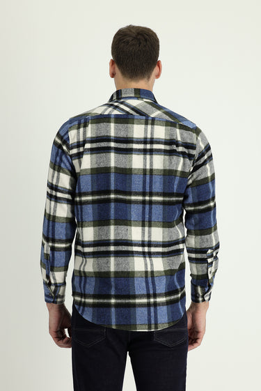 Koyu Mavi  Uzun Kol Regular Fit Ekose Shacket Oduncu Gömlek