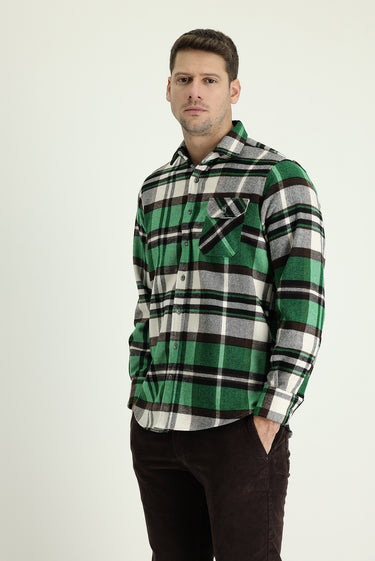 Çimen Yeşili Uzun Kol Regular Fit Ekose Shacket Oduncu Gömlek