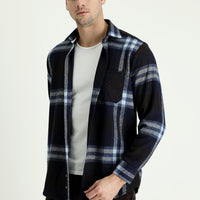 Koyu Lacivert Uzun Kol Regular Fit Ekose Shacket Oduncu Gömlek