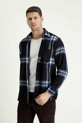 Koyu Lacivert Uzun Kol Regular Fit Ekose Shacket Oduncu Gömlek