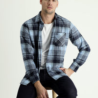 Mavi Uzun Kol Regular Fit Ekose Shacket Oduncu Pamuklu Gömlek