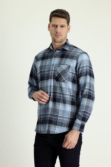 Mavi Uzun Kol Regular Fit Ekose Shacket Oduncu Gömlek