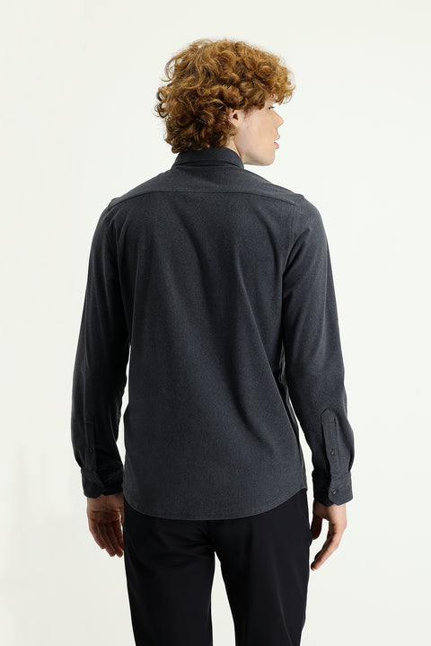 Medium Gray Techno-Line Long Sleeve Slim Fit Narrow Cut Sport Knit Shirt