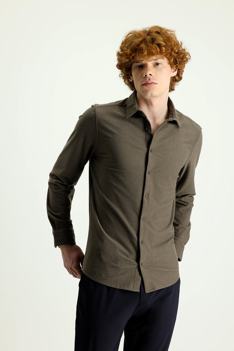 Koyu Vizon Techno-Line Uzun Kol Slim Fit Dar Kesim Spor Örme Gömlek