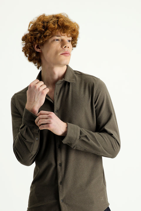 Koyu Vizon Techno-Line Uzun Kol Slim Fit Dar Kesim Spor Örme Gömlek