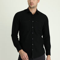 Siyah Uzun Kol Slim Fit Dar Kesim Spor Pamuklu Gömlek