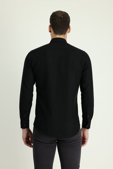 Siyah Uzun Kol Slim Fit Dar Kesim Spor Pamuklu Gömlek