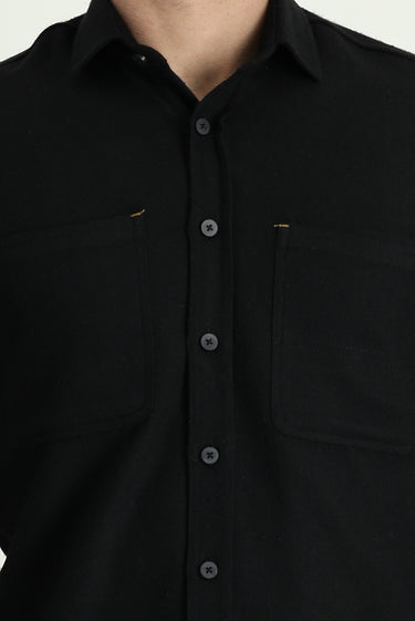 Siyah Uzun Kol Slim Fit Dar Kesim Spor Pamuklu Gömlek