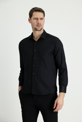  Siyah Uzun Kol Slim Fit Dar Kesim Klasik Gömlek