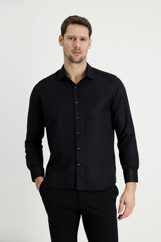  Siyah Uzun Kol Slim Fit Dar Kesim Klasik Gömlek