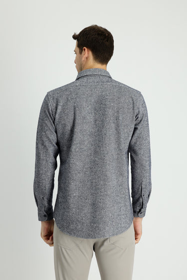 Koyu Lacivert Uzun Kol Slim Fit Dar Kesim Desenli Shacket Oduncu Pamuklu Gömlek