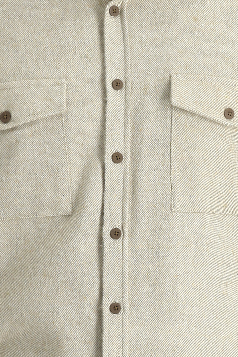 Açık Bej Uzun Kol Slim Fit Dar Kesim Desenli Shacket Oduncu Pamuklu Gömlek