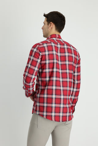  Bayrak Kırmızı Uzun Kol Slim Fit Dar Kesim Oduncu Ekose Pamuk Gömlek