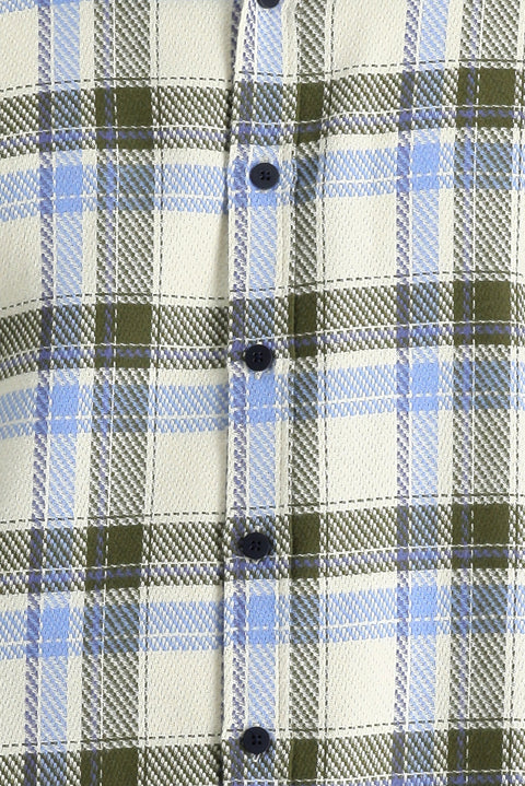 Açık Mavi Uzun Kol Slim Fit Dar Kesim Ekose Shacket Oduncu Pamuk Gömlek