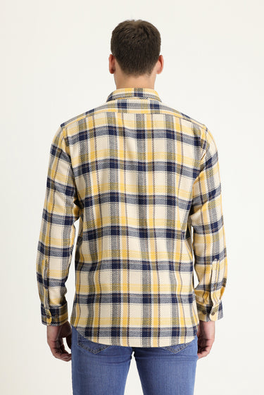 Hardal Uzun Kol Slim Fit Dar Kesim Ekose Shacket Oduncu Pamuk Gömlek