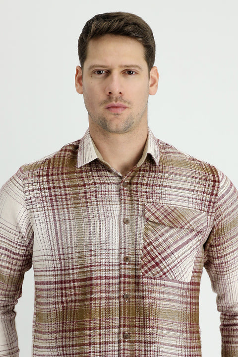 Koyu Bordo Uzun Kol Ekose Shacket Oduncu Pamuklu Gömlek