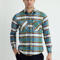Koyu Yeşil Uzun Kol Slim Fit Dar Kesim Ekose Oduncu Pamuklu Gömlek