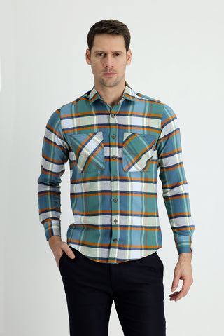  Koyu Ye?il Uzun Kol Slim Fit Dar Kesim Ekose Oduncu Pamuklu Gömlek-Ki??l?